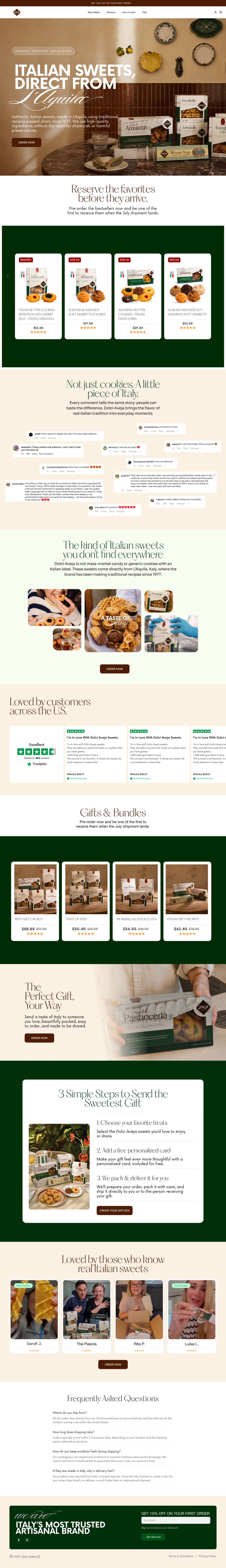 Dolci Aveja pre-order landing page — full page
